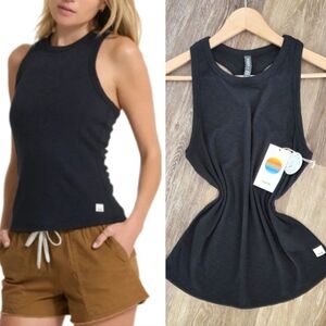 Vuori Sunrise High Neck Racerback Ribbed Tank Top NWT Black Stretch Rib Knit